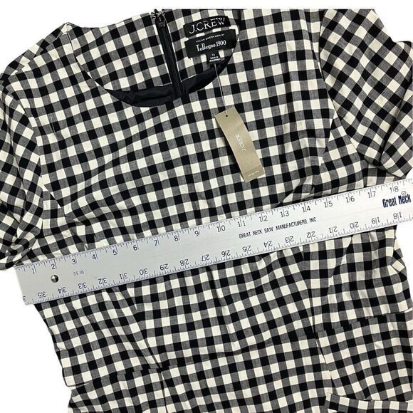 J Crew Dress WMNS 12 Cream Gingham Wool Blend Short-sleeve Mini Pockets Black - Picture 5 of 14